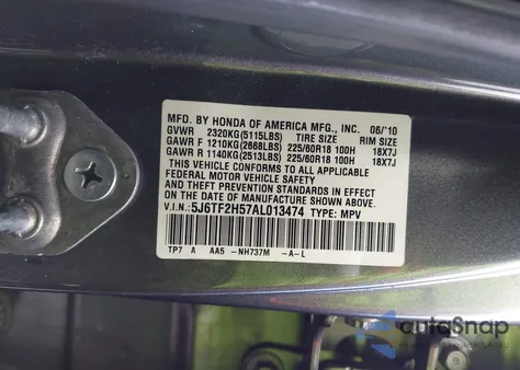 2010 Honda Accord Crosstour Ex-L from USA, damaged, VIN 5J6TF2H57AL013474